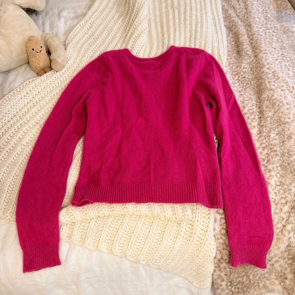 Langenis Hot Pink Angora Blend Cardigan Rhinestone Button Sweater Fuchsia Small - Picture 3 of 5